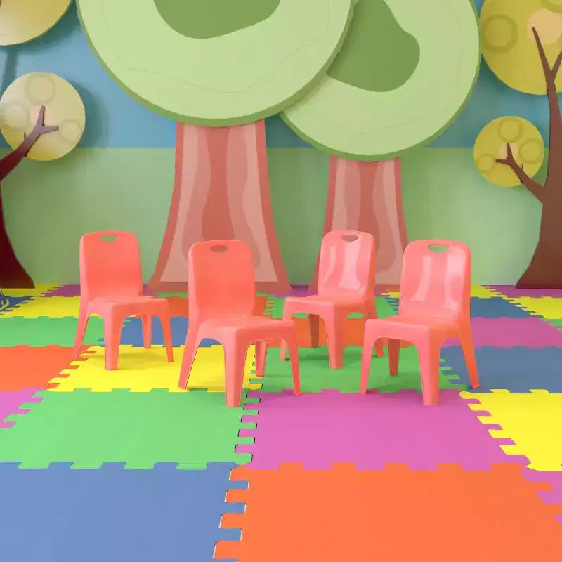 Sedia impilabile in plastica per bambini blu/verde/rossa, set da 4, per età 3-9 anni