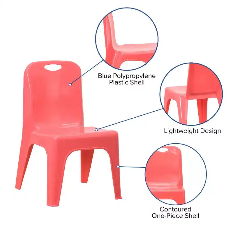 Sedia impilabile in plastica per bambini blu/verde/rossa, set da 4, per età 3-9 anni