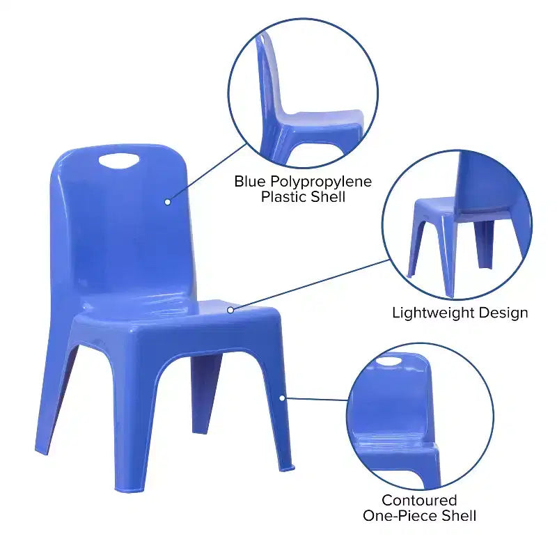 Sedia impilabile in plastica per bambini blu/verde/rossa, set da 4, per età 3-9 anni
