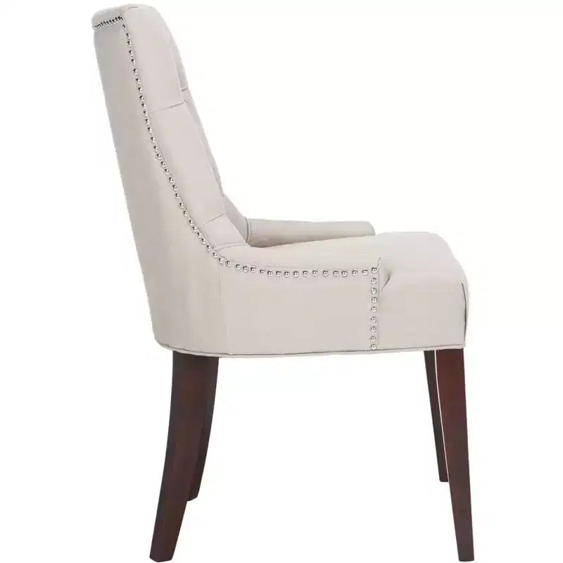 Sedia da pranzo senza braccioli, trapuntata con borchie decorative, 1 posto - Oro antico / Panna opaca / Tortora