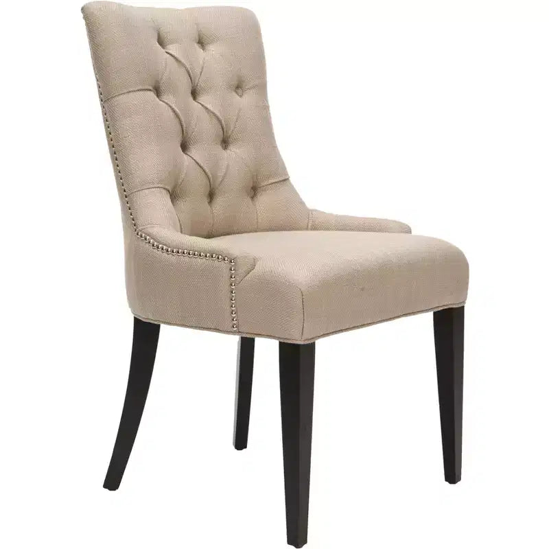 Sedia da pranzo senza braccioli, trapuntata con borchie decorative, 1 posto - Oro antico / Panna opaca / Tortora