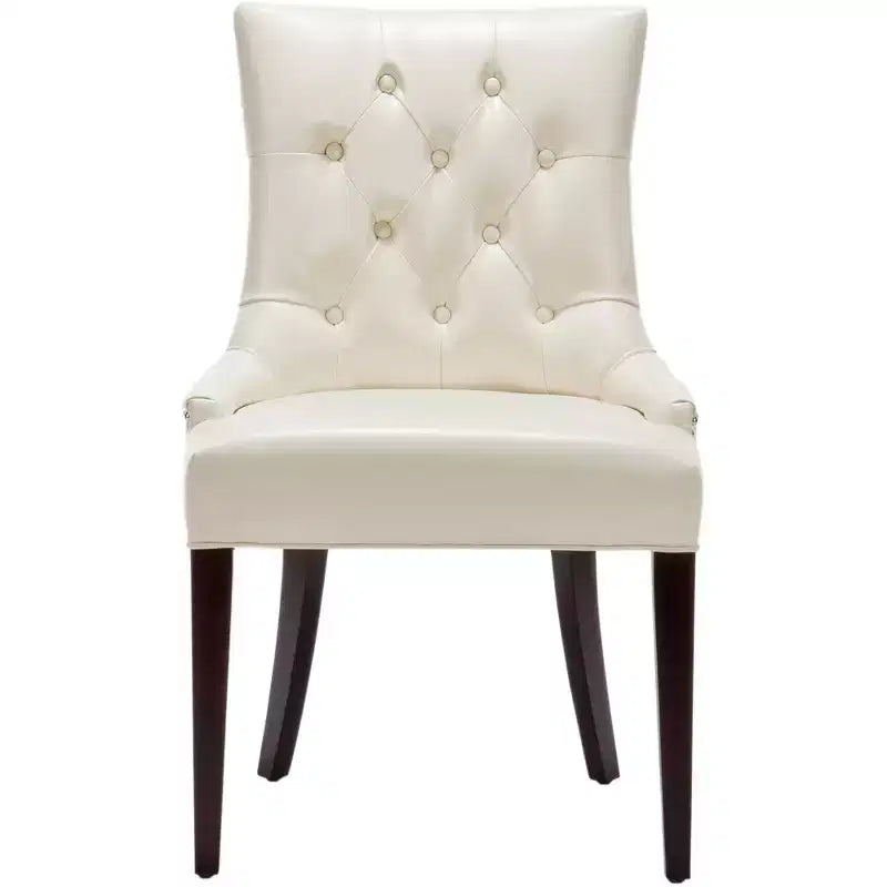 Sedia da pranzo senza braccioli, trapuntata con borchie decorative, 1 posto - Oro antico / Panna opaca / Tortora