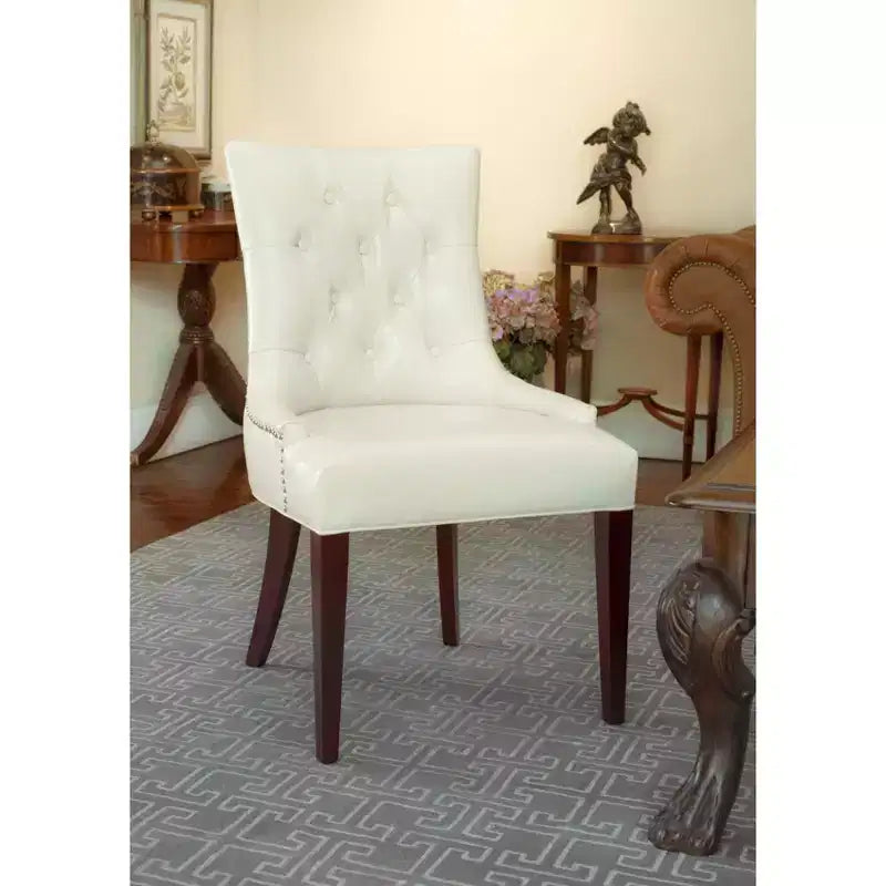 Sedia da pranzo senza braccioli, trapuntata con borchie decorative, 1 posto - Oro antico / Panna opaca / Tortora