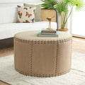 Pouf rotondo beige, lino, 2 posti a sedere