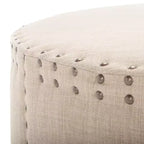 Pouf rotondo beige, lino, 2 posti a sedere