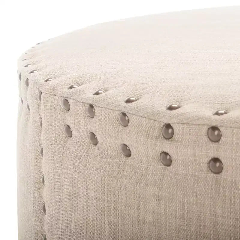 Pouf rotondo beige, lino, 2 posti a sedere