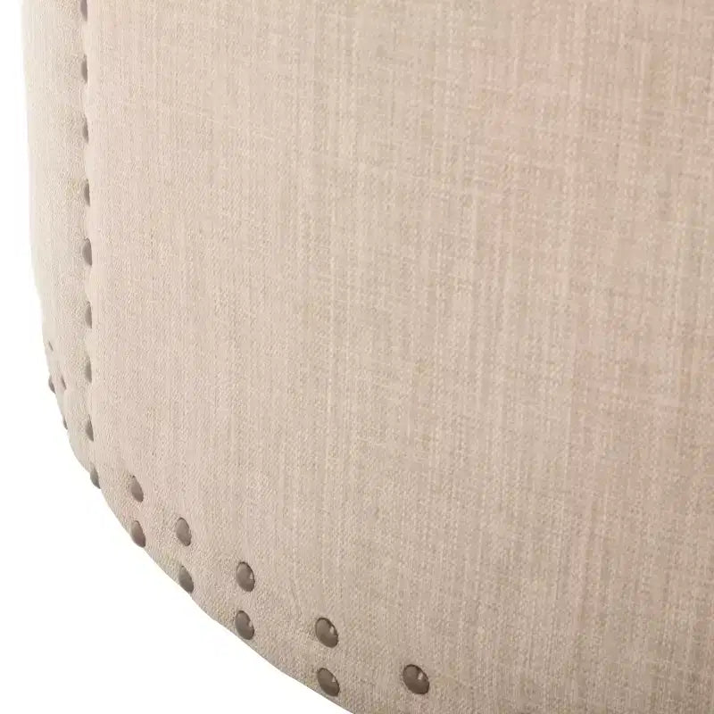 Pouf rotondo beige, lino, 2 posti a sedere