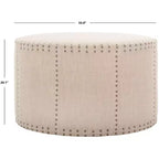 Pouf rotondo beige, lino, 2 posti a sedere