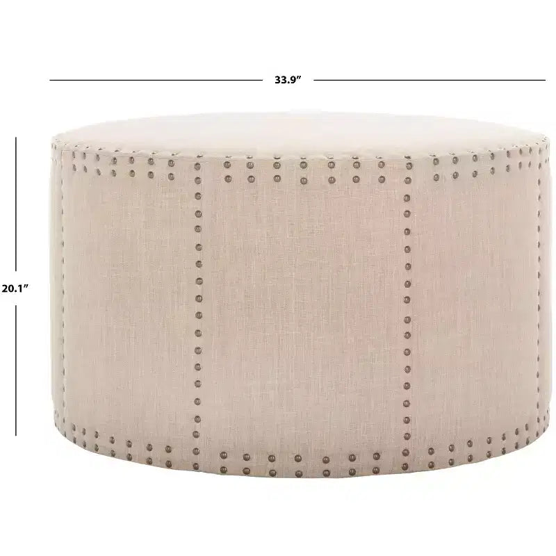 Pouf rotondo beige, lino, 2 posti a sedere