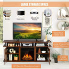 Mobile TV con caminetto elettrico in noce, 1500W, per TV fino a 70"