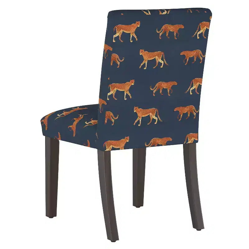 Sedia da pranzo imbottita blu navy/stampa animalier, schienale a botte senza braccioli, 1 posto