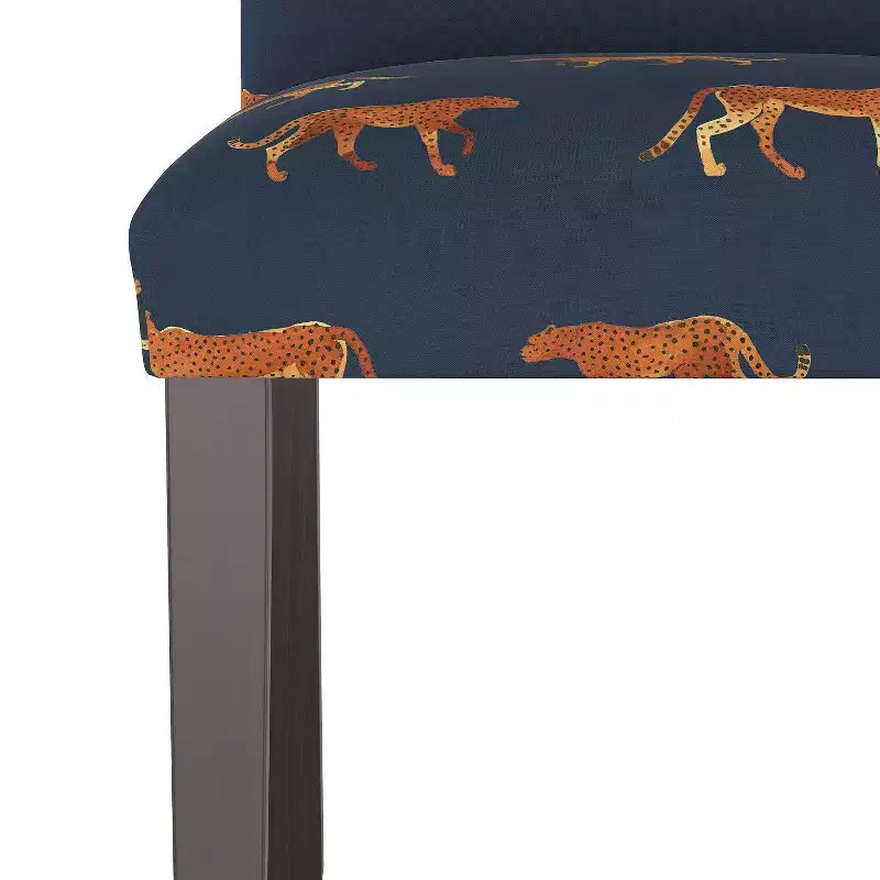Sedia da pranzo imbottita blu navy/stampa animalier, schienale a botte senza braccioli, 1 posto