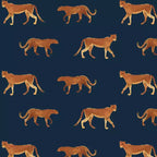 Sedia da pranzo imbottita blu navy/stampa animalier, schienale a botte senza braccioli, 1 posto
