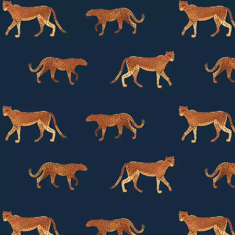 Sedia da pranzo imbottita blu navy/stampa animalier, schienale a botte senza braccioli, 1 posto