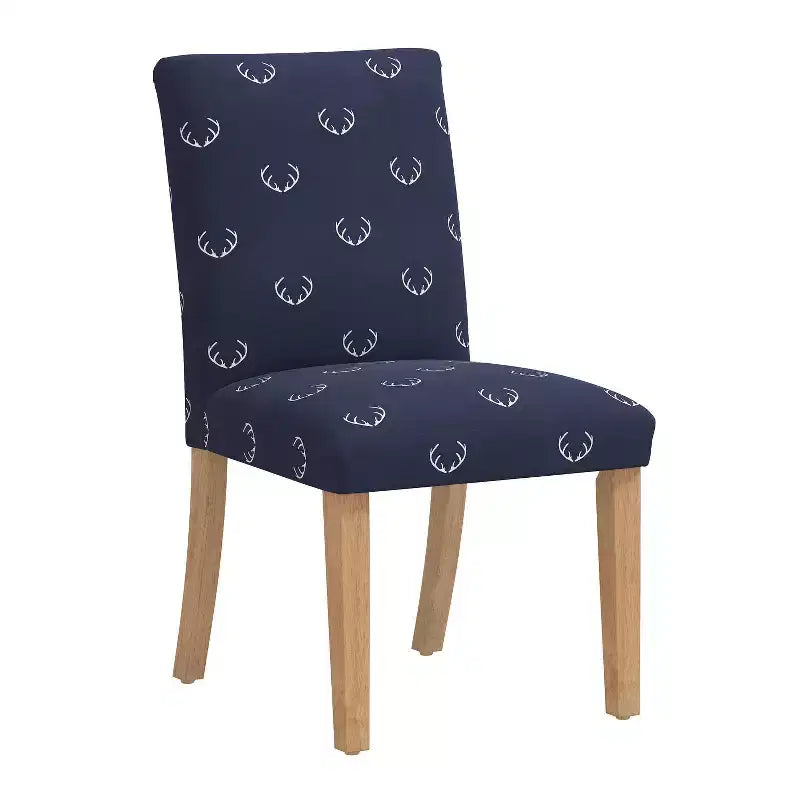 Sedia da pranzo imbottita blu navy/stampa animalier, schienale a botte senza braccioli, 1 posto