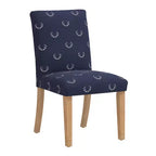 Sedia da pranzo imbottita blu navy/stampa animalier, schienale a botte senza braccioli, 1 posto