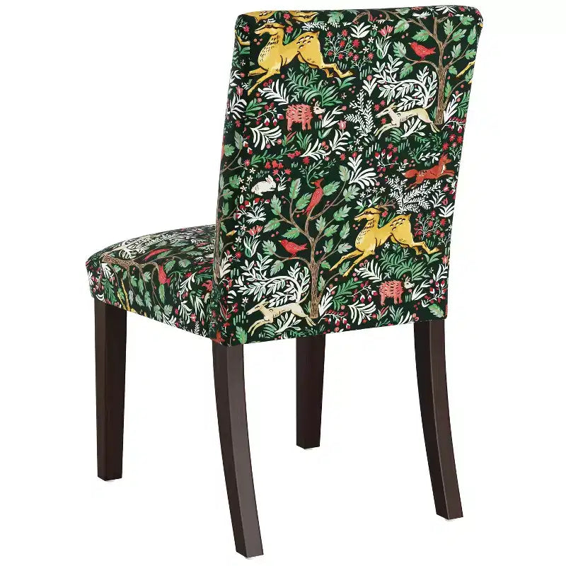 Sedia da pranzo imbottita blu navy/stampa animalier, schienale a botte senza braccioli, 1 posto