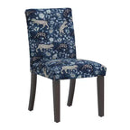 Sedia da pranzo imbottita blu navy/stampa animalier, schienale a botte senza braccioli, 1 posto