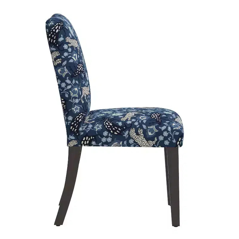 Sedia da pranzo imbottita blu navy/stampa animalier, schienale a botte senza braccioli, 1 posto