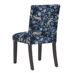 Sedia da pranzo imbottita blu navy/stampa animalier, schienale a botte senza braccioli, 1 posto