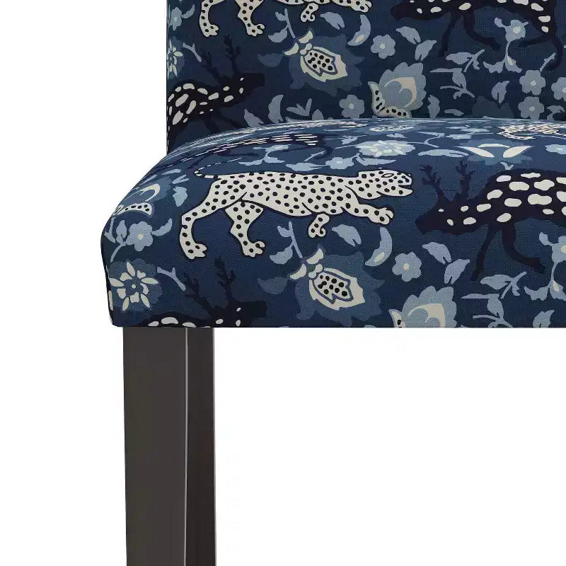 Sedia da pranzo imbottita blu navy/stampa animalier, schienale a botte senza braccioli, 1 posto