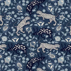 Sedia da pranzo imbottita blu navy/stampa animalier, schienale a botte senza braccioli, 1 posto