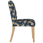 Sedia da pranzo imbottita blu navy/stampa animalier, schienale a botte senza braccioli, 1 posto