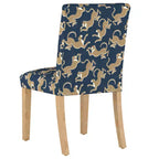Sedia da pranzo imbottita blu navy/stampa animalier, schienale a botte senza braccioli, 1 posto