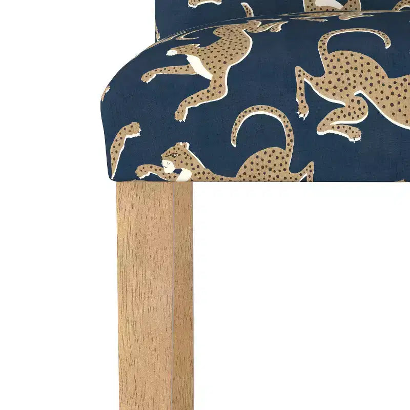 Sedia da pranzo imbottita blu navy/stampa animalier, schienale a botte senza braccioli, 1 posto