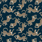 Sedia da pranzo imbottita blu navy/stampa animalier, schienale a botte senza braccioli, 1 posto