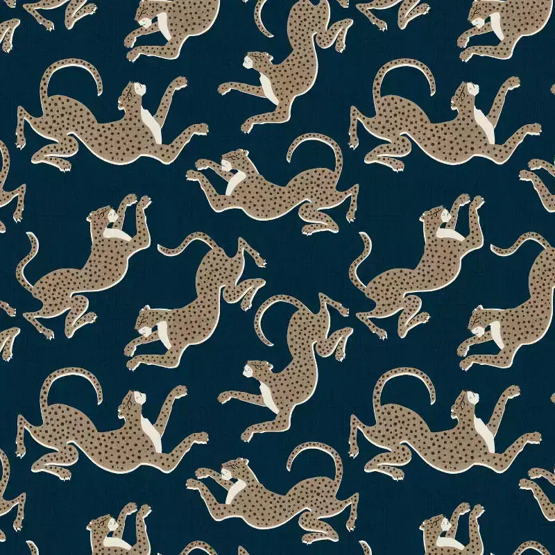 Sedia da pranzo imbottita blu navy/stampa animalier, schienale a botte senza braccioli, 1 posto