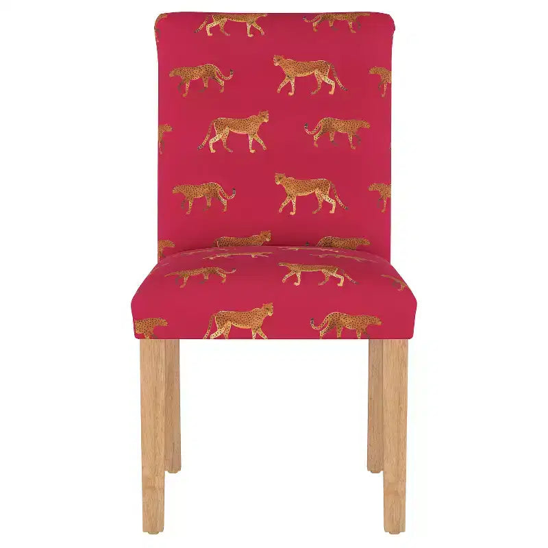 Sedia da pranzo imbottita blu navy/stampa animalier, schienale a botte senza braccioli, 1 posto