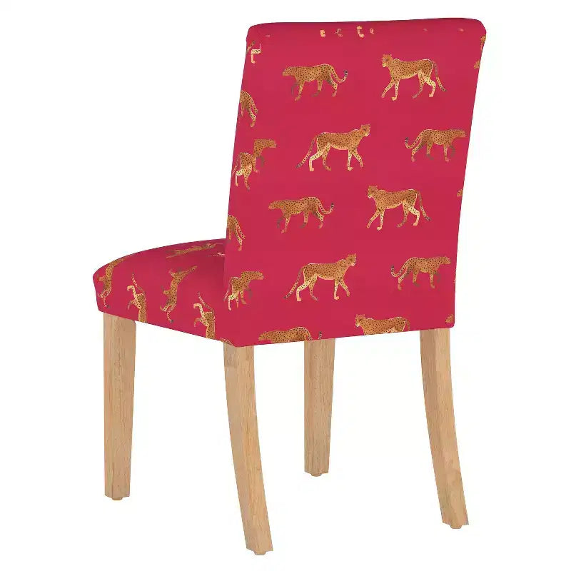 Sedia da pranzo imbottita blu navy/stampa animalier, schienale a botte senza braccioli, 1 posto