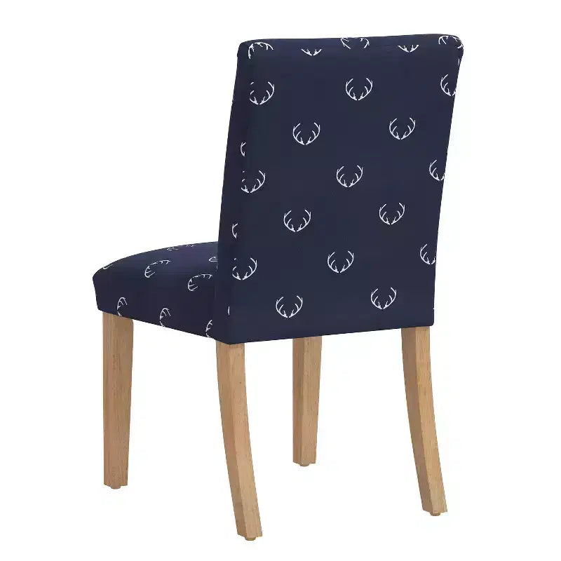 Sedia da pranzo imbottita blu navy/stampa animalier, schienale a botte senza braccioli, 1 posto