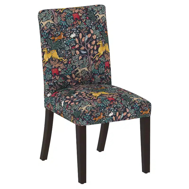 Sedia da pranzo imbottita blu navy/stampa animalier, schienale a botte senza braccioli, 1 posto