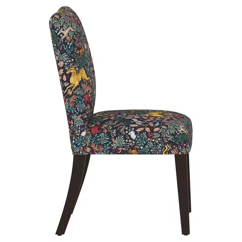Sedia da pranzo imbottita blu navy/stampa animalier, schienale a botte senza braccioli, 1 posto