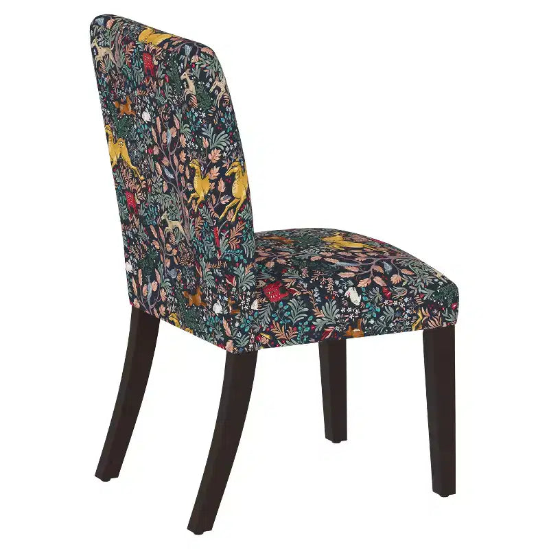 Sedia da pranzo imbottita blu navy/stampa animalier, schienale a botte senza braccioli, 1 posto