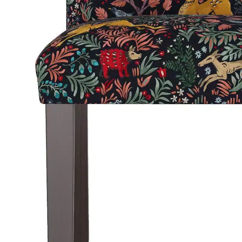 Sedia da pranzo imbottita blu navy/stampa animalier, schienale a botte senza braccioli, 1 posto