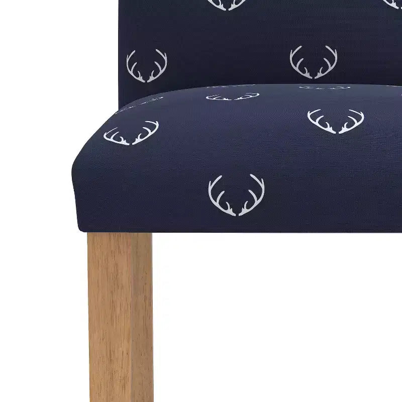 Sedia da pranzo imbottita blu navy/stampa animalier, schienale a botte senza braccioli, 1 posto