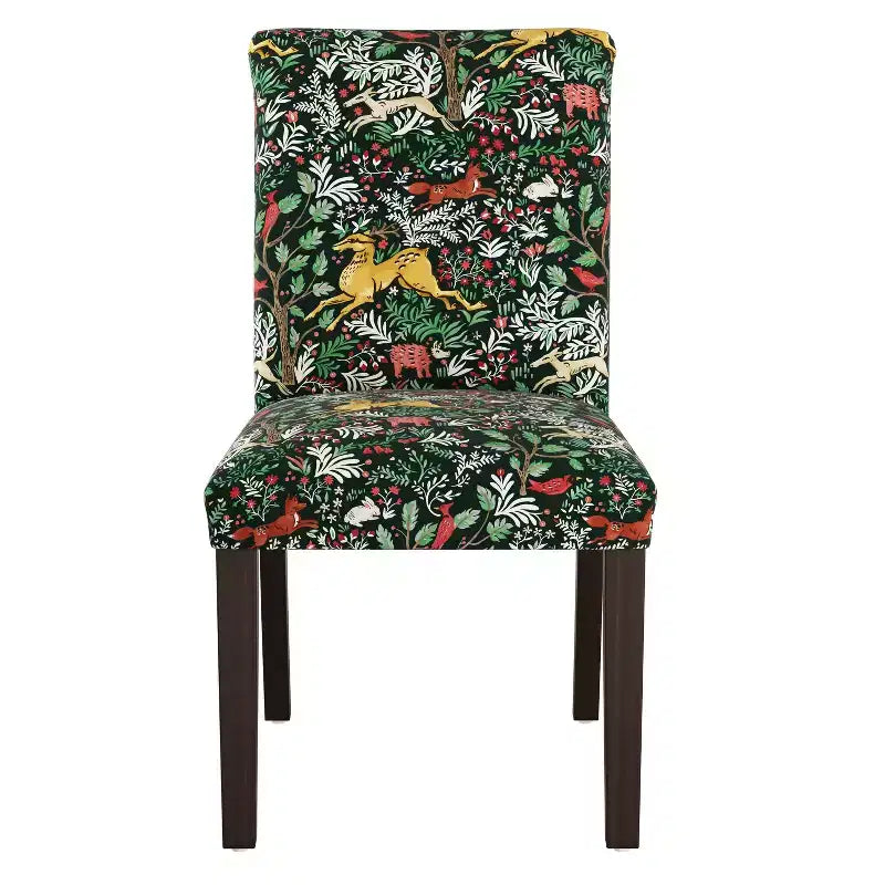 Sedia da pranzo imbottita blu navy/stampa animalier, schienale a botte senza braccioli, 1 posto