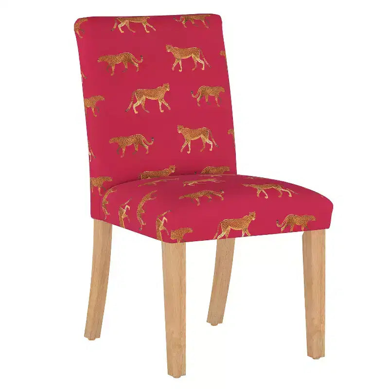 Sedia da pranzo imbottita blu navy/stampa animalier, schienale a botte senza braccioli, 1 posto
