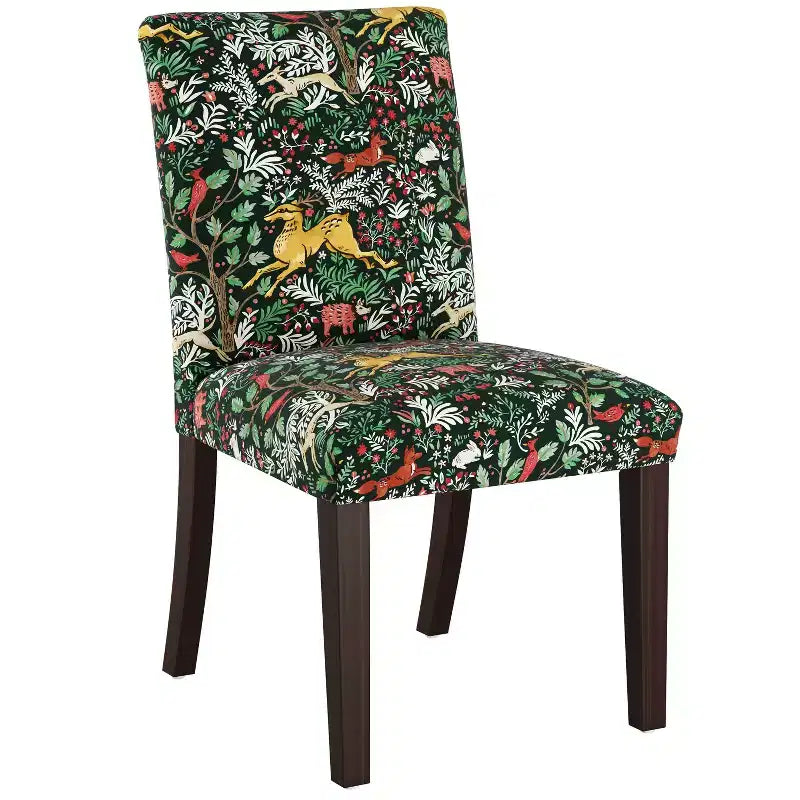 Sedia da pranzo imbottita blu navy/stampa animalier, schienale a botte senza braccioli, 1 posto