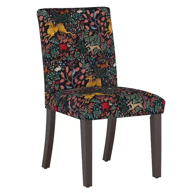 Sedia da pranzo imbottita blu navy/stampa animalier, schienale a botte senza braccioli, 1 posto
