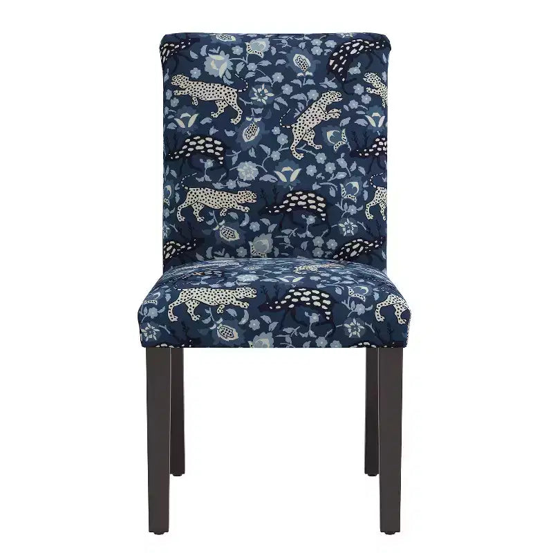 Sedia da pranzo imbottita blu navy/stampa animalier, schienale a botte senza braccioli, 1 posto