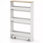 Carrello portaoggetti sottile bianco a 4 ripiani con rotelle e maniglia