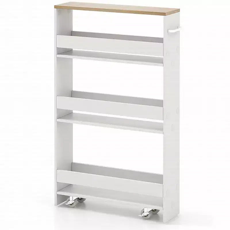 Carrello portaoggetti sottile bianco a 4 ripiani con rotelle e maniglia