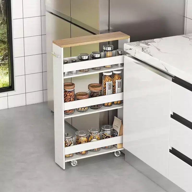 Carrello portaoggetti sottile bianco a 4 ripiani con rotelle e maniglia