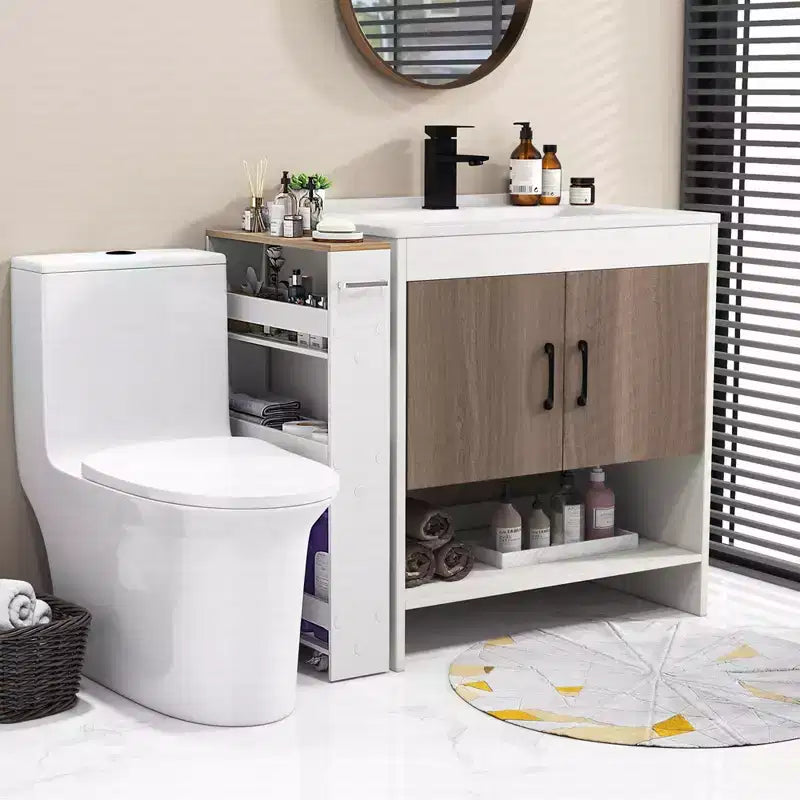 Carrello portaoggetti sottile bianco a 4 ripiani con rotelle e maniglia