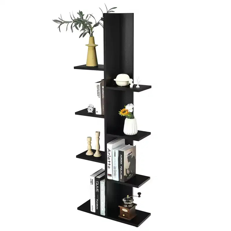Libreria ad albero a 8 ripiani, nero/bianco, autoportante, monoposto